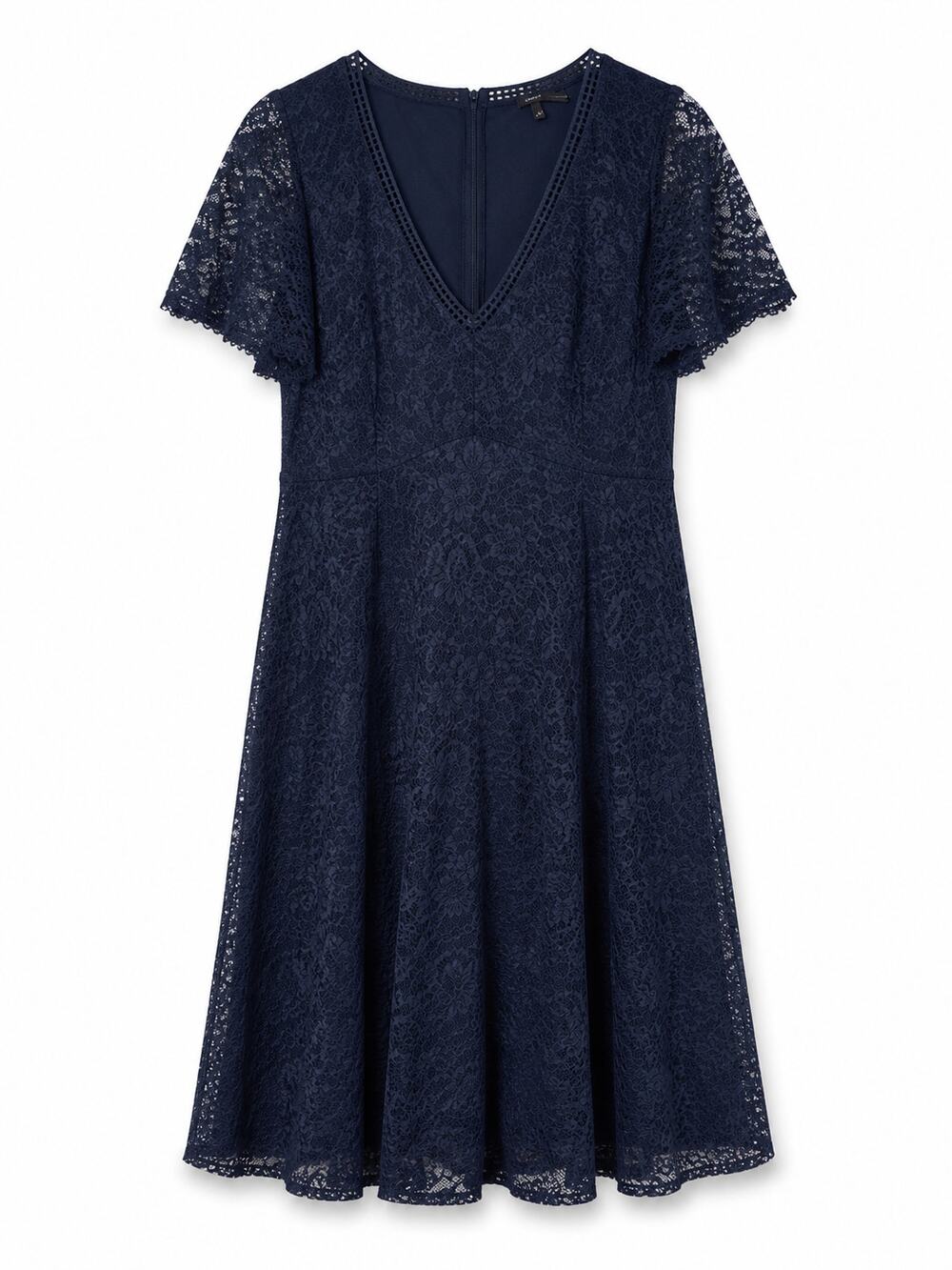 Torrid Lace Dress 18 Blue V Neck Short Sleeve Lined Knee Length